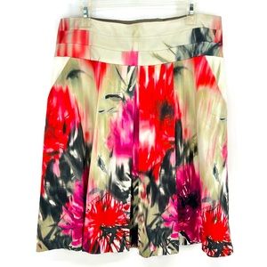 Elie Tahari Floral Skirt Pleats Pockets Women’s Sz 12 Pink Red Cream Black